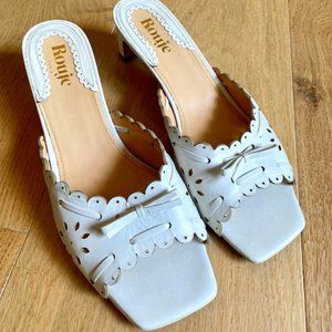 Rouje Maud Mules Women's Kitten Heel Sandals Slides US 7 White Leather